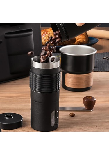 Honeybeeshop Beyaz Taşınabilir Paslanmaz Çelik Manuel Kahve Öğütücü Ahşap Saplı Seyahat Değirmeni