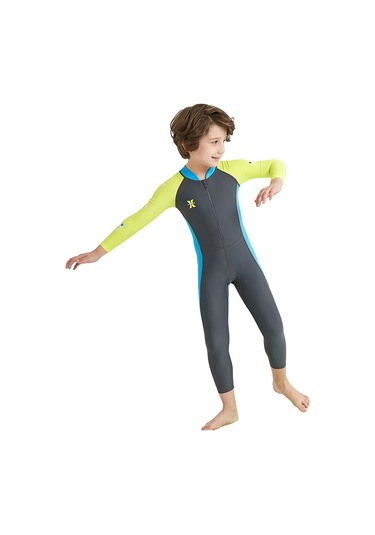 Geeksen Çocuklar İçin Uzun Kollü Güneşten Koruyucu Hızlı Kuruyan Tek Parça Yüzücü Kostüm - Koyu Gri Xxl Koyu Gri