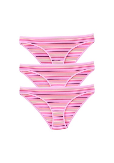 Kadın 3'Lü Paket Desenli Bikini Külot Pembe (481017921)-Tek Ebat-Pembe