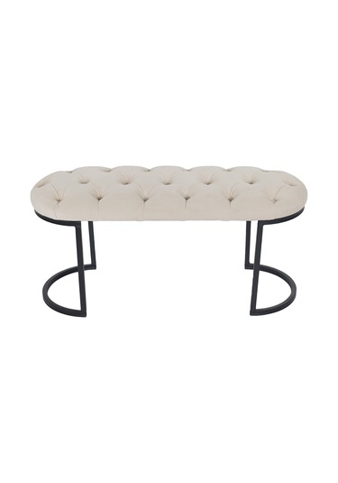 Elısse Black Puf - Metal Ayaklı Kapitoneli Model Puf, Krem Bench