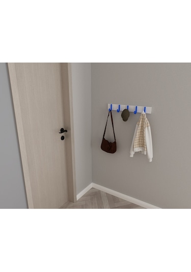Hepsi3boyutlu Modern Duvar & Kapı Baston Askılık - 5 Adet Mavi J Askılık - Model No : 6 Mavi