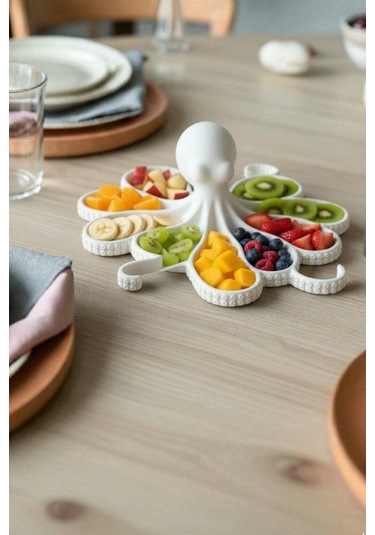 Oxyteez Ahtapot Tasarımlı Dekoratif Stand Beyaz Renk Reçine Tasarım Ev Ve Ofis Dekorasyonu