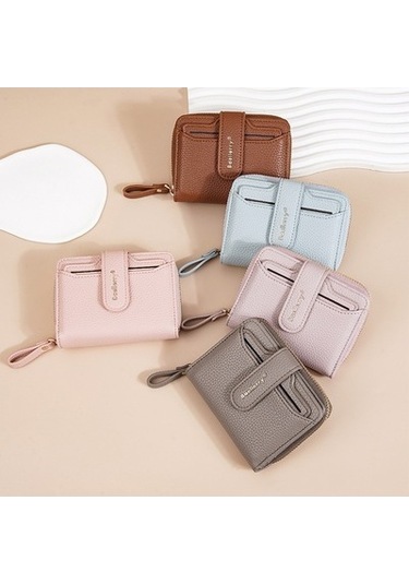 Linjinxu Baellerry N1915 Lychee Desen Çoklu Kart Yuvası Fermuarlı Kadın Kısa Cüzdan Süt Kayısı Çok Renkli