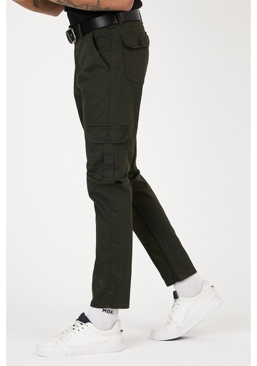 Siyah Renk Körüklü Paçası Lastiksiz Kargo Pantolon haki