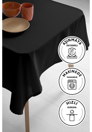 Nayra Keten Masa Örtüsü 160x220 - Siyah Siyah