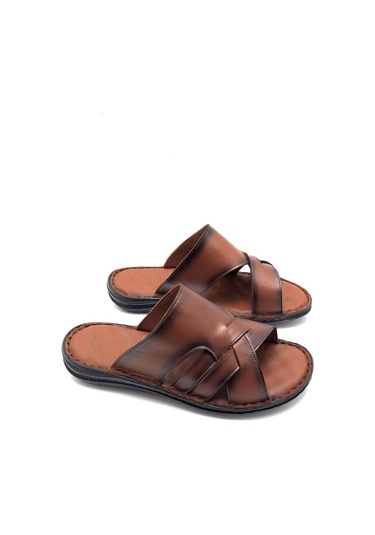 Hakiki Deri Tam Ortopedik Hafif Masajlı Erkek Terlik Taba