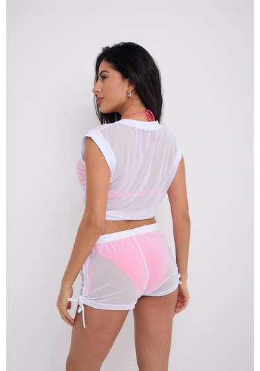 By Papi Büzgülü Tül Şort Beyaz