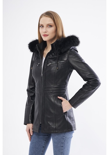 Derinss Dka2332 Hakiki Deri Kadın Siyah Mont 001