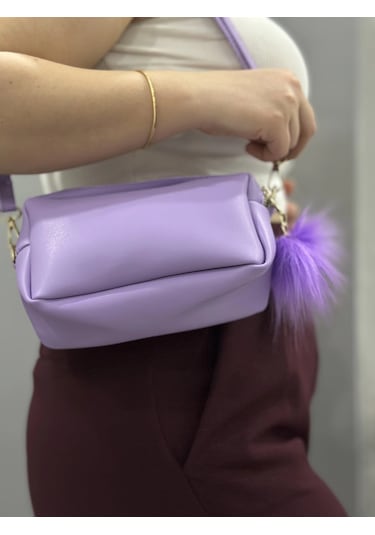 Biçomi Ponpon Mor Cilt Çanta Mor
