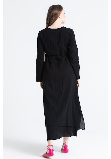 Uzun Kol Şile Bezi Nakışlı Antik Uzun Elbise Siyah Syh-siyah Siyah