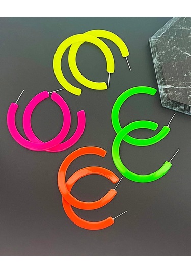 Vkemall 4 Çift Akrilik C-shape Neon Küpe Turuncu/sarı/yeşil/pembe - Hafif, Dayanıklı, Partiler Ve Gündelik Kullanıma Uygun 4.5 Cm Rose