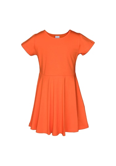 Lovetti Turuncu Kız Çocuk Düz Basic Kısa Kol Elbise 9560T015 Turuncu