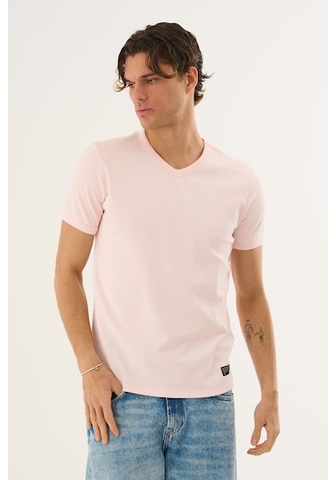 Alexander Gardi V Yaka Kısa Kollu Erkek T-shirt Pembe