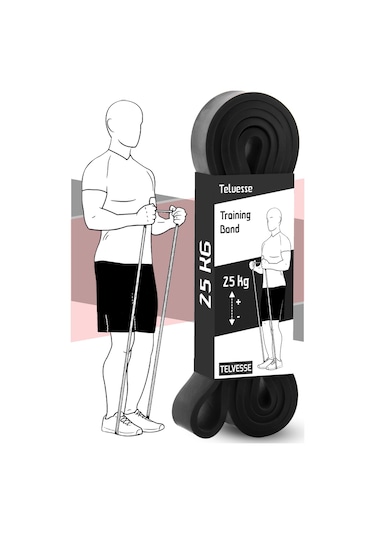 25 Kg Direnç Bandı Kas Geliştirme Lastiği Fitness Pilates Cross Training Bant Siyah - Sert Siyah