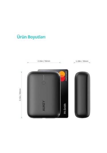 Aukey PB-N83S-BK 22.5 W SCP PD Ve QC 3.0 10000 mAh Mini Type-C Powerbank Siyah