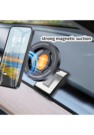 Honeybeeshop Tesla Model 3 Y İçin Siyah Manyetik Araba Telefon Tutucu Ayarlanabilir Kablosuz Şarj Güvenli Tutuş Modern Aksesuar