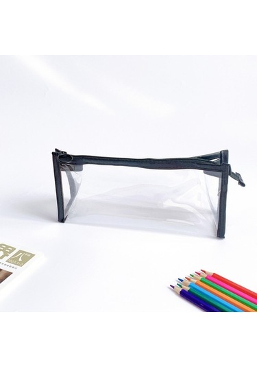 Şeffaf Büyük Kapasiteli Saklama Çantası Öğrenci Kırtasiye Kalem Kutusu 1ampl1 Beyaz - Siyah