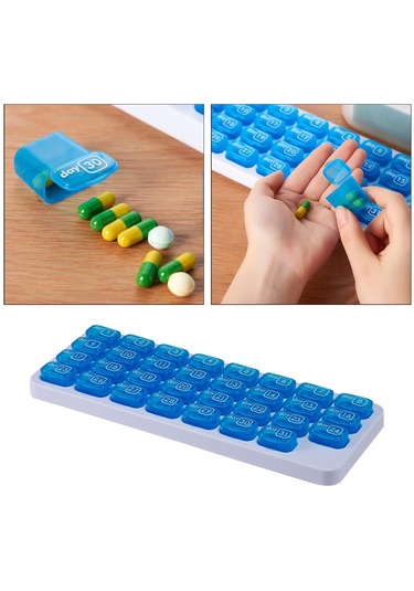 Suntek 31 Izgaralı Hap Kutusu Aylık Gün Bölmeli Seyahat Mavi