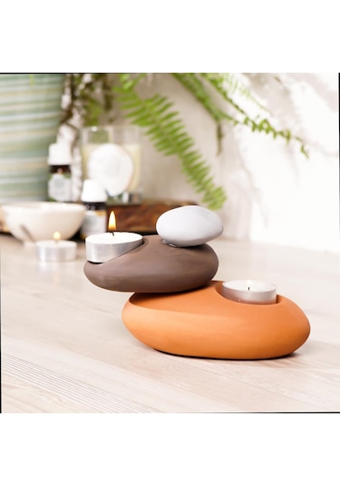 Mitr Özel Tasarım El Yapımı 2'li Tealight Mumluk Renkli