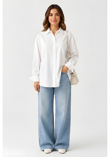 Lili Woman Kadın Beyaz Oversize Poplin Gömlek 4943