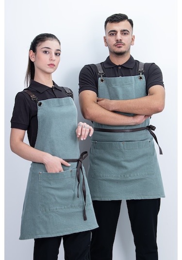 Deri Kayışlı Cepli Kot Önlük Çok Renkli