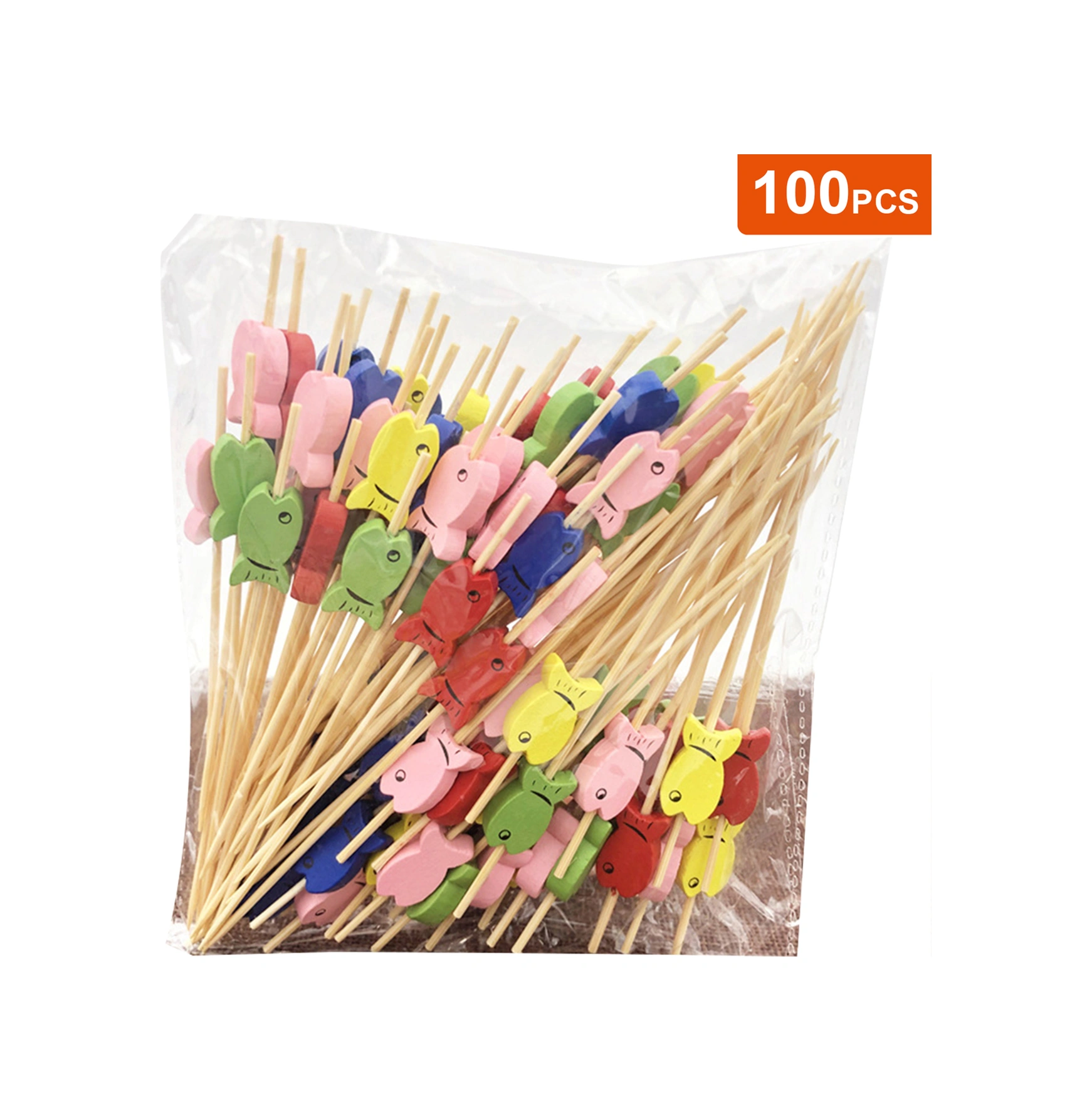 Youmex Bambu Meyve Çataları, 100 Adet, Renkli Balık Desenli, Kokteyl-meyve-sandviç Uygun, Güvenli Ve Sağlıklı Artistik Çatal Seti Diğer