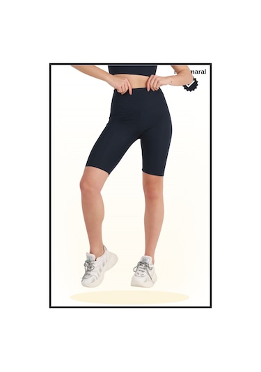 Kadın Yüksek Bel Toparlayıcı Tayt Kısa Spor Şort Deniz Havuz Spor Lacivert Biker Shorts 1070 Lacivert