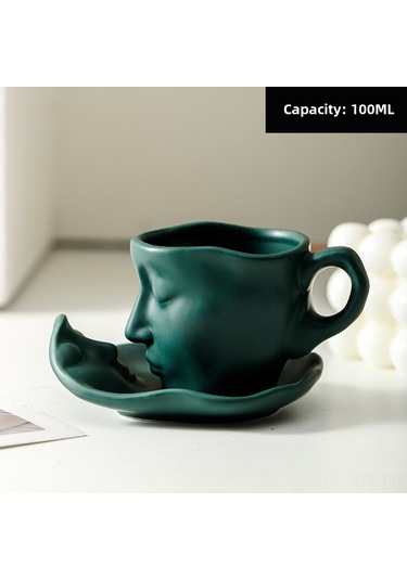 Xiyyadms Kahve & Çay Bardakları - Yaratıcı Yüz Desenli Seramik, 100ml Yeşil, Hediye İçin Uygun, Kaliteli Isı Tutucu