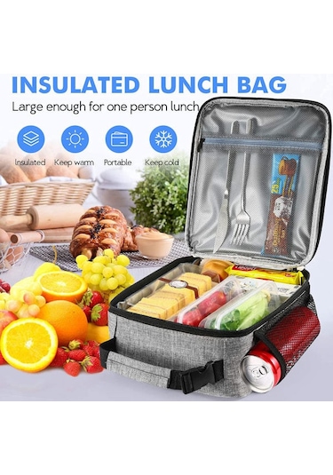 Ru-yalıtımlı Öğle Yemeği Çantası Rulo Üstlü Öğle Yemeği Kutusu Tote Öğle Yemeği Çantası Açık Gri --