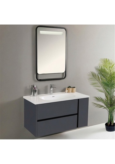 Kobos Linear 100 Cm Banyo Dolabı Seti Füme