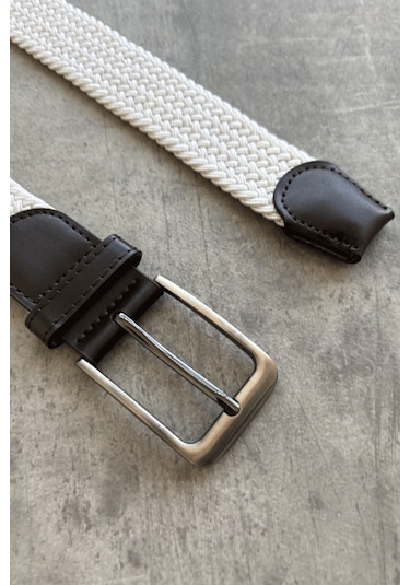 Erkek Hasır Örgü Kemer Beyaz