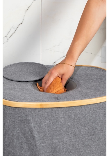 Porsima Mio-101 Bambu Banyo Kirli Çamaşır Sepeti Banyo Düzenleyici Sepet 44x66 Cm Renkli