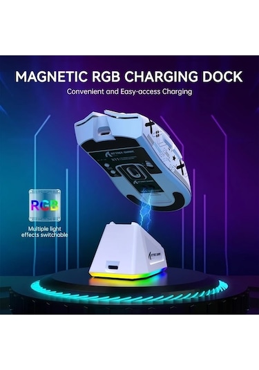 Sandwich Attack Shark X11 Beyaz Hafif Kablosuz Rgb Oyun Faresi 22k Paw3311 Sensör 5 Tuşlu Bilgisayar Mac -