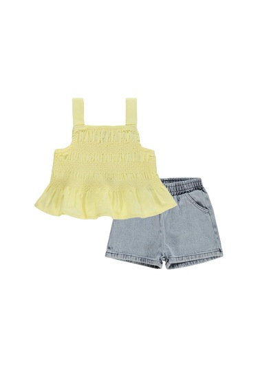 Civil Baby Denim Şortlu Askılı 6-18 Ay Takım - Sarı