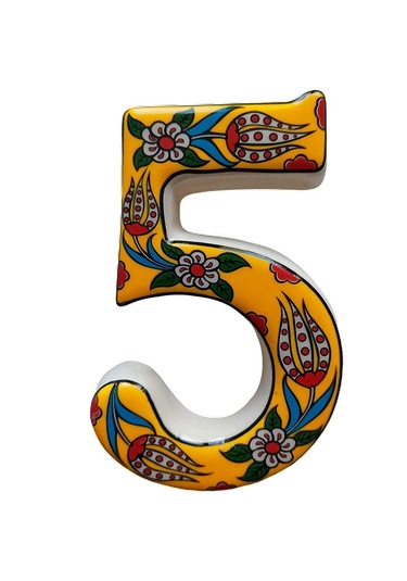 Seramik Kapı Adres Numaraları (0-9) Sarı Lale Desen