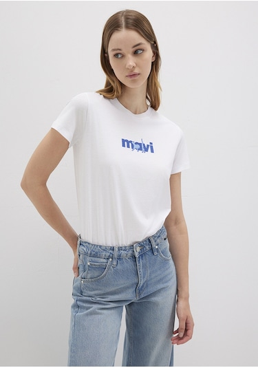 Mavi - Mavi Kedi Baskılı Beyaz Tişört 1613287-620 Beyaz