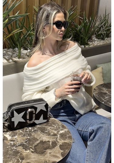 Lela Oversize Fit Madonna Yaka Triko Bayan Kazak 4615216 Ekru