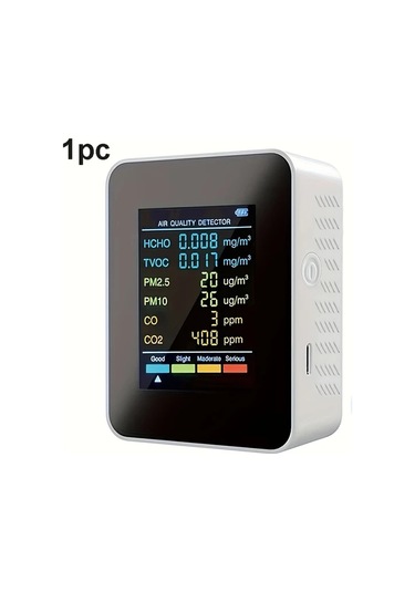 Honeybeeshop Beyaz 1 Adet 5i 1 Arada Gelişmiş Hava Kalite Monitörü Co2 Formaldehit Nem Sıcaklık Tvoc Dedektörü Usb Şarj Büyük Lcd Ev Ofis