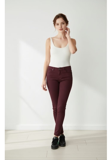 Skinny Kalıp Kadın Pantolon-byn-36000 Bordo