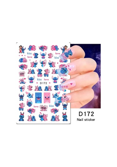 Lilo Ve Stitch Tırnak Çıkartmalar Anime Etiket Tırnak Sanat Süslemeleri Karikatür Animasyon Tırnaklar Üzerinde Basın Çivi Aksesuarları Manikür İçin Gül