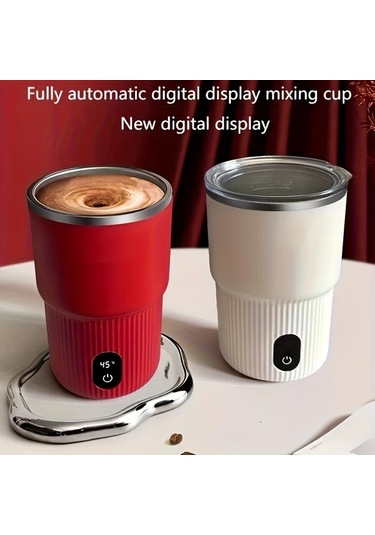 Elmpaly Pancerka Otomatik Karıştırmalı Manyetik Usb Şarjlı Kahve Termosu 316 Sus Beyaz