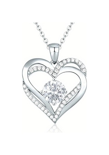 Çift Kalpli Bayan Kolye Gümüş