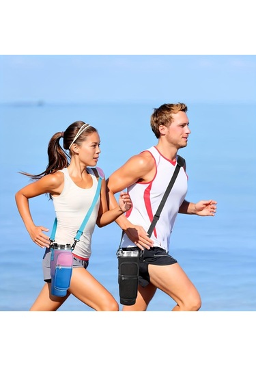 Beyaz Telefon Cepli Su Şişesi Taşıma Çantası - Açık Havada Seyahat Ve Spor İçin Ayarlanabilir Omuz Askısı