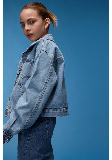 DeFacto Kız Çocuk Pamuklu Jean Ceket E0004A825SPNM28 Mavi