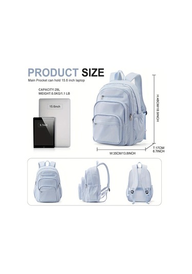 Wangxi Siyah Çok Bölmeli Laptop Sırt Çantası Büyük Kapasiteli Dayanıklı Nylon Çerçeve Ayarlanabilir Askılı Çok Cepli Seyahat İş Çantası Şık Açık Mavi Siyah Tasarım Fermuarlı Kapatma Siyah