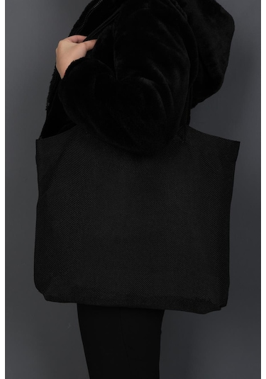 Hasır Dokulu Körüklü Kadın Kol Ve Omuz Çantası Siyah-1413