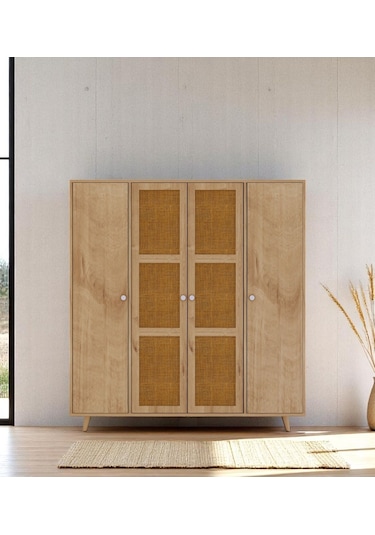 Floradesign Bali Bohem Jüt 4 Kapaklı Gardırop /jüt Mdf Kapaklı Elbise Dolabı 160cm