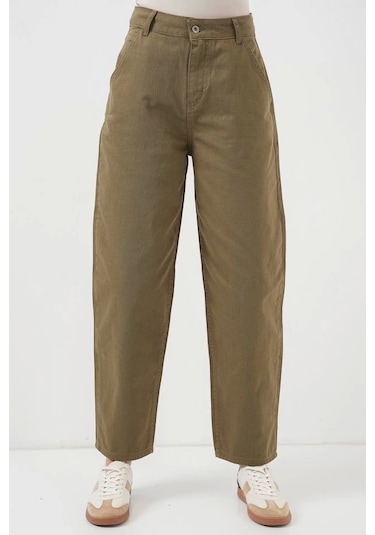 Defymoda 6703 Yüksek Bel Kot Pantolon - Haki Haki