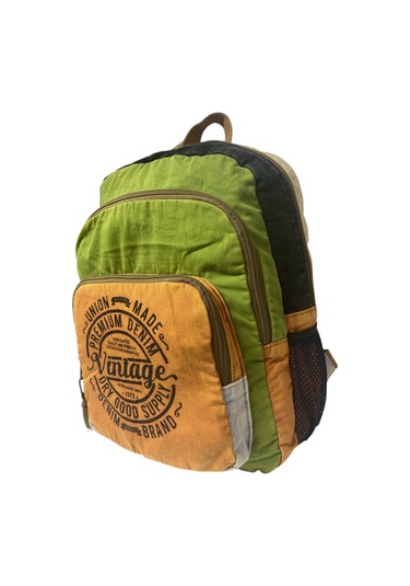 Kaliteli Vintage Salaş Yıkama Kumaş Disayn Günlük Gezi Okul Sırt Çantası 30cmx40cm Turuncu - Haki