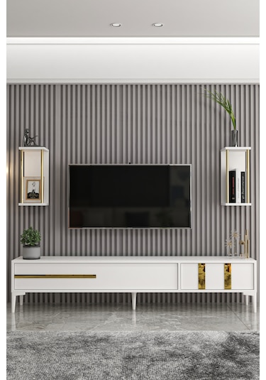 Givayo Mobilya Lükens Tv Ünitesi Beyaz Gold 180 Cm